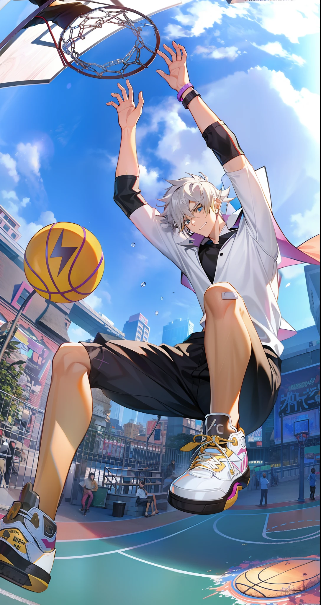 Blackn clothes,Gray trousers,style of anime,