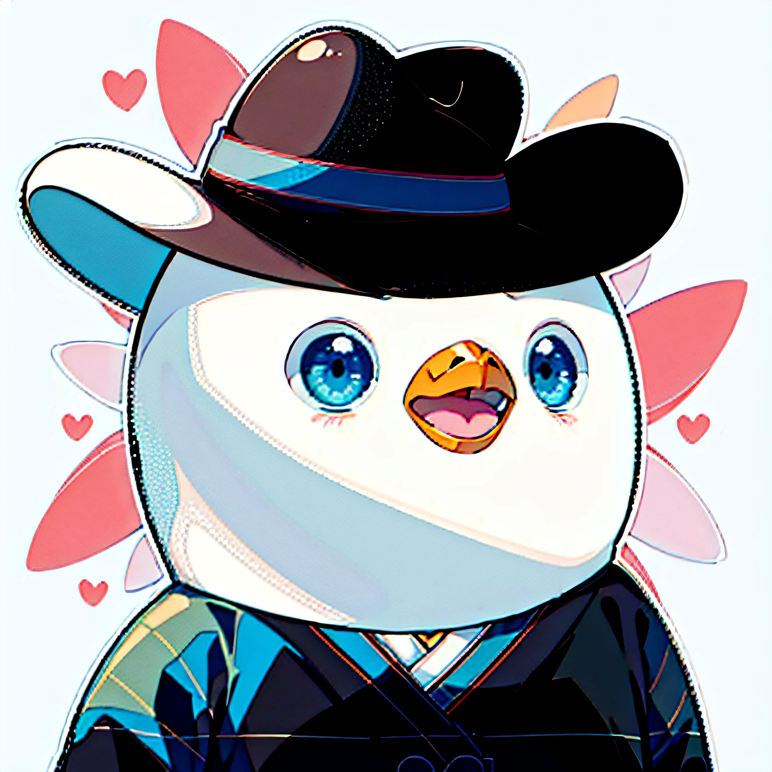 Penguin in hat,pinguin,wearing kimonos,illustration,largeeyes,