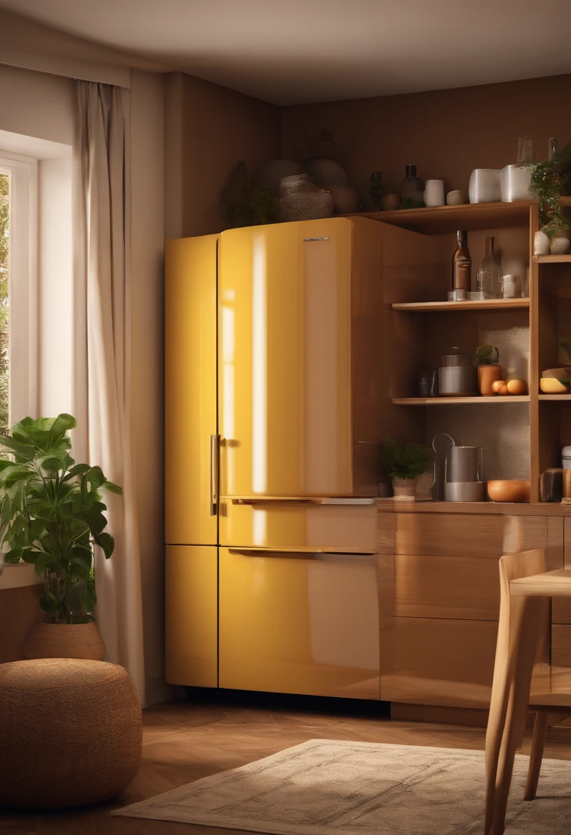 uproot，Pack and move，refrigerator，cupboard，Moving furniture，Wide scene，in a panoramic view，From the outside, hyper HD, High details