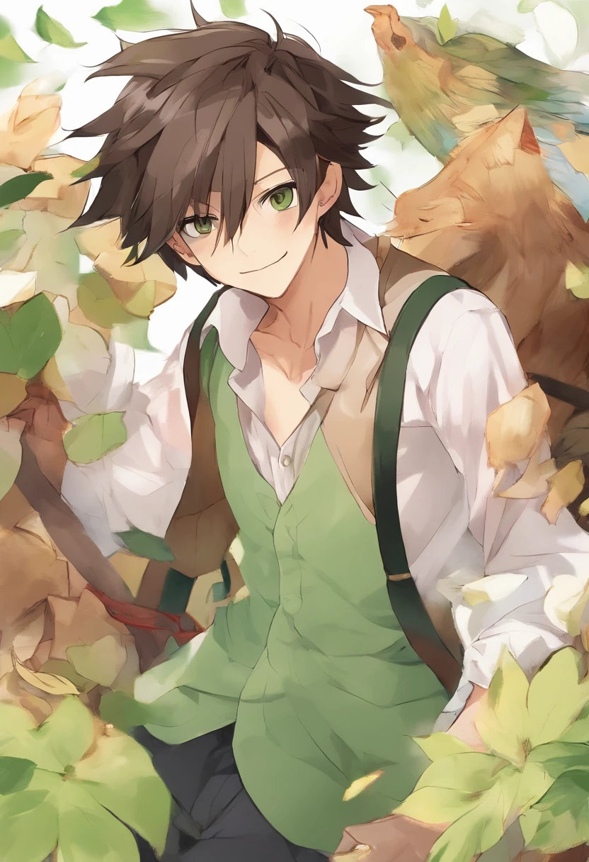 Garoto asiatico de 20 anos usando uma cueca verde com estampa de sapo, cabelo castanho, expression happy, realista, disco Rigido, behind him is an all-boys school, um internato ao fundo, garoto asiatico de 20 anos, cabelo castanho, expression happy, realista, disco Rigido, behind him is an all-boys school, um internato ao fundo, corpo fragil