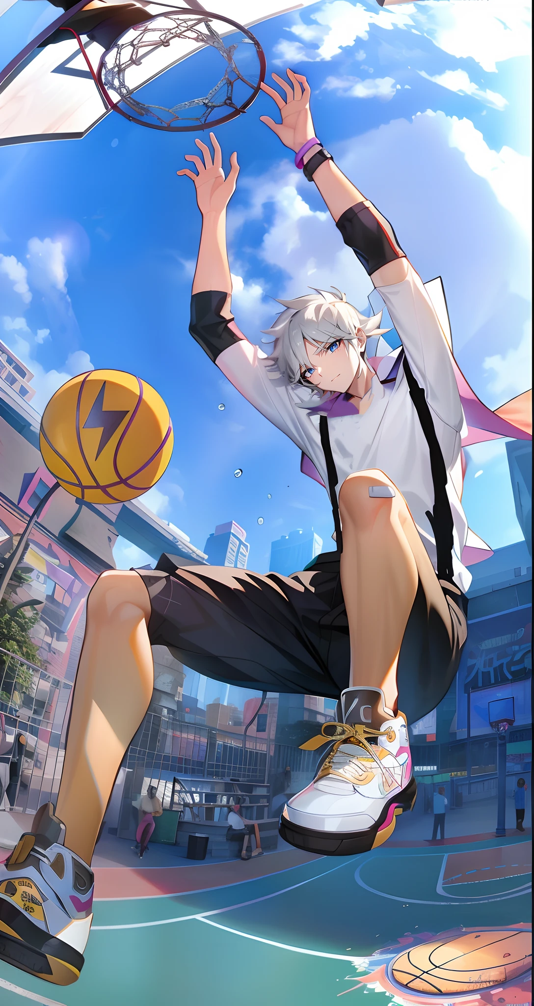 Blackn clothes,Gray trousers,style of anime,