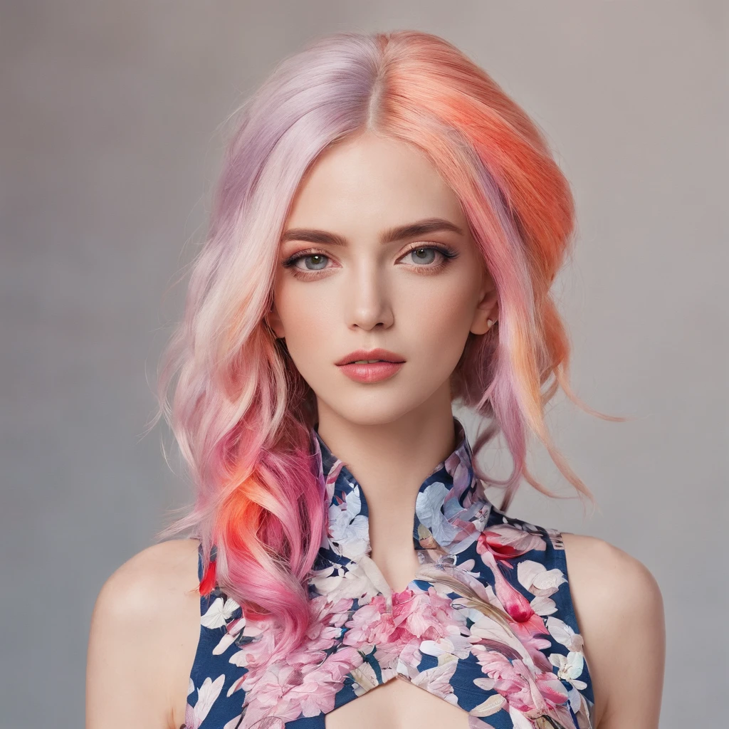 masterpiece, best quality, spring outfit, colorful hair, outdoor, magazine cover ,upper body,