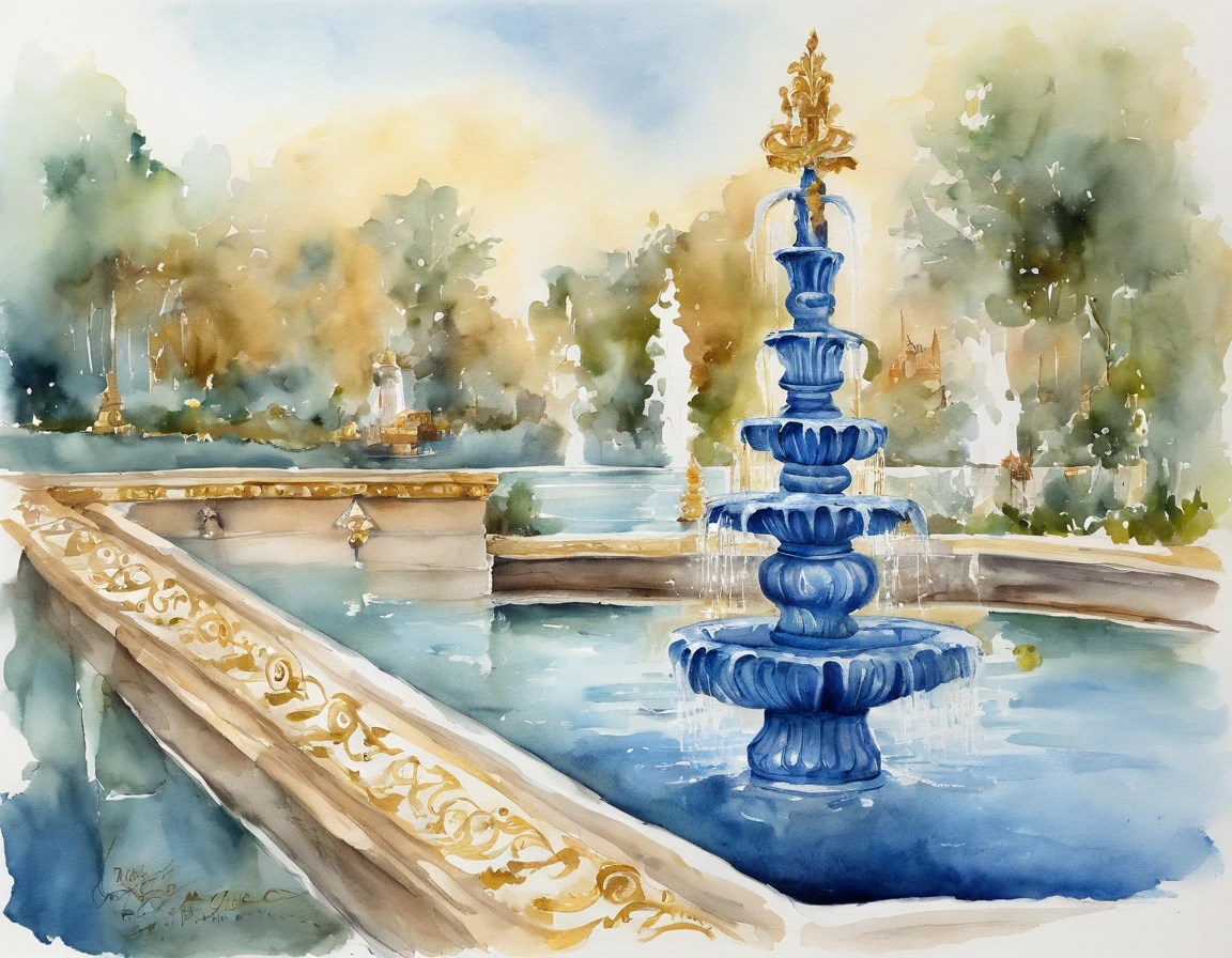 a fountain blue pen with gold ornaments