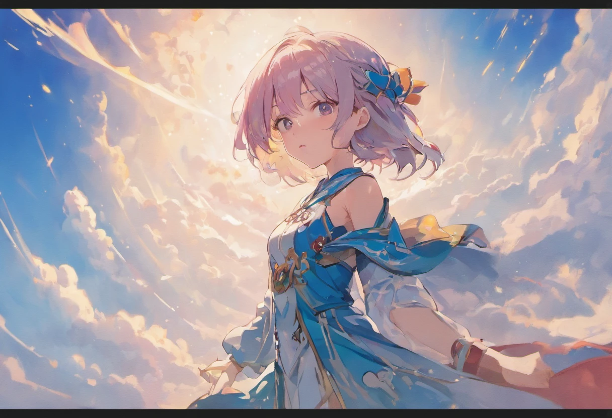 argon,Sad,Luo Tianyi,New cycle,without hands,with blue sky and white clouds