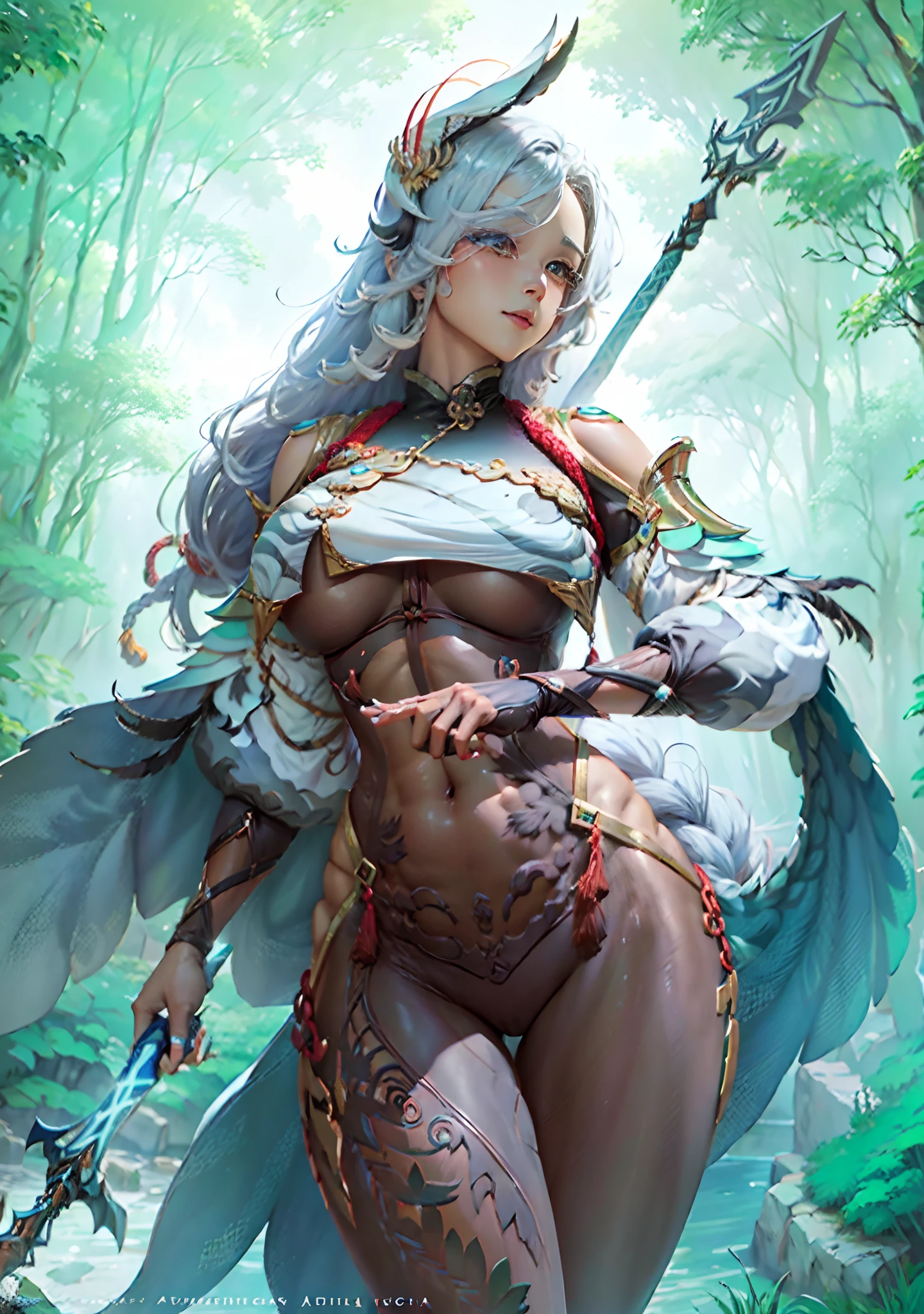Shenhe - Genshin Impact - Valkyrie,Senhora Cavaleiro,Anatomia correta,epic fantasy digital art,tmasterpiece,8k,high-definition resolution,desenho detalhado,Qulidade Superior,, Epic composition,