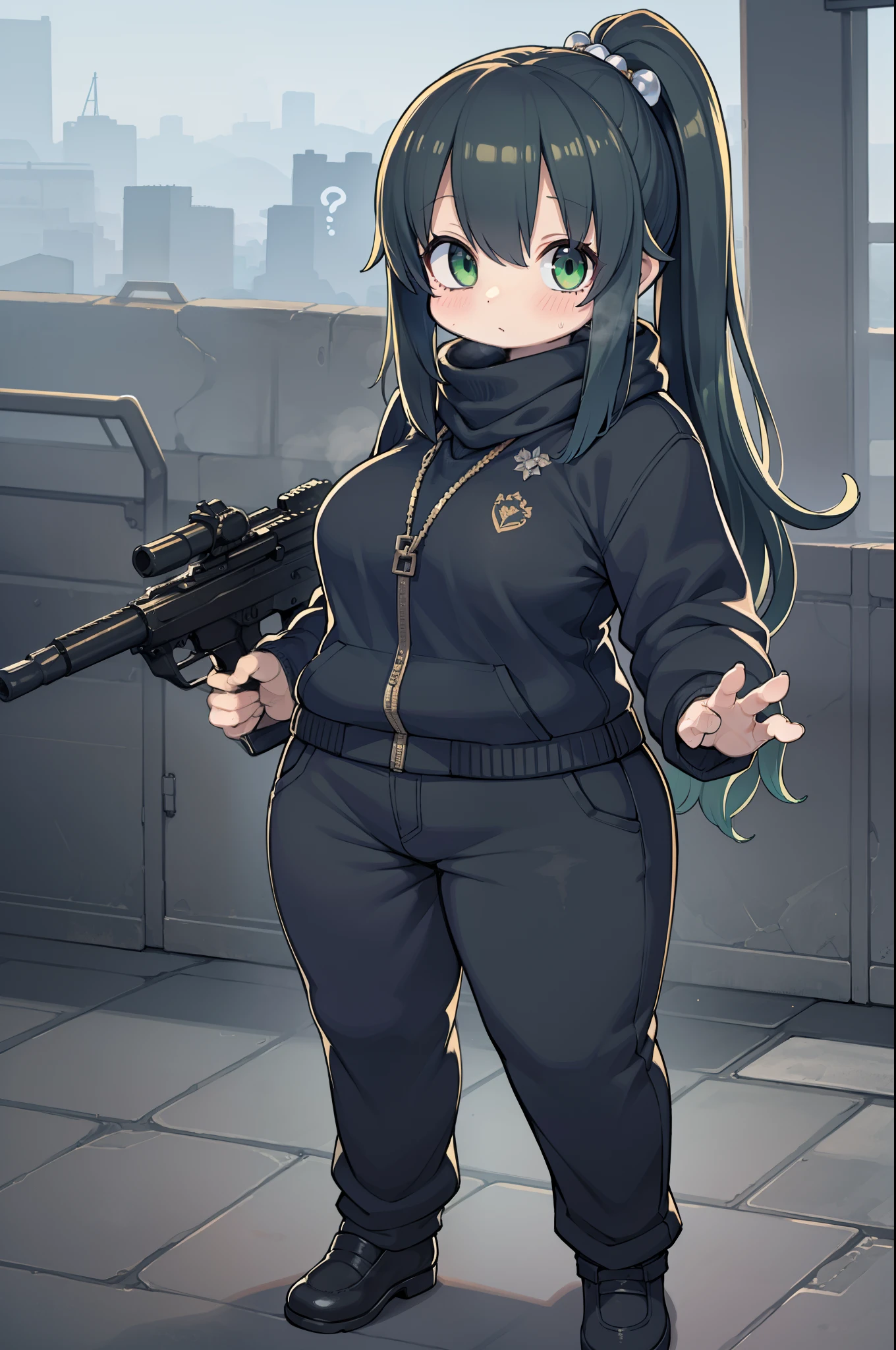 A cartoon picture of a woman with a gun in her hand - SeaArt AI