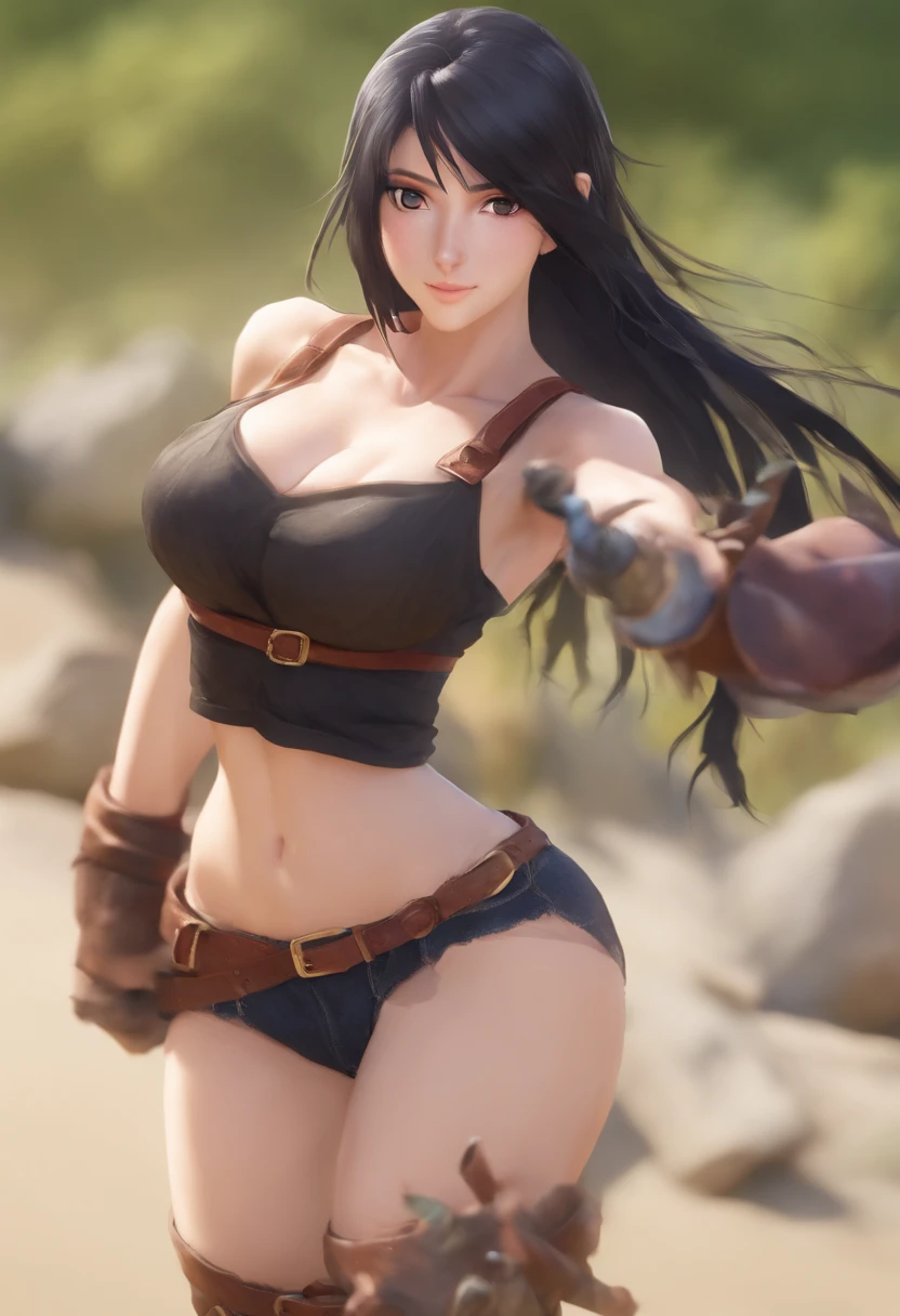 (((masterpiece))), best quality, expressive eyes, ((perfect face)), (detailed face), (((cute))), young, ((huge chest)), photorealistic, realistic, 4k, high quality, outside, beach, smile, happy, legs apart,
Black hair, very long hair, pale skin, red eyes, freckles, ((voluptuous)), solo, clear skin, standing, skinny, toned abs, tifa, tifa lockhart