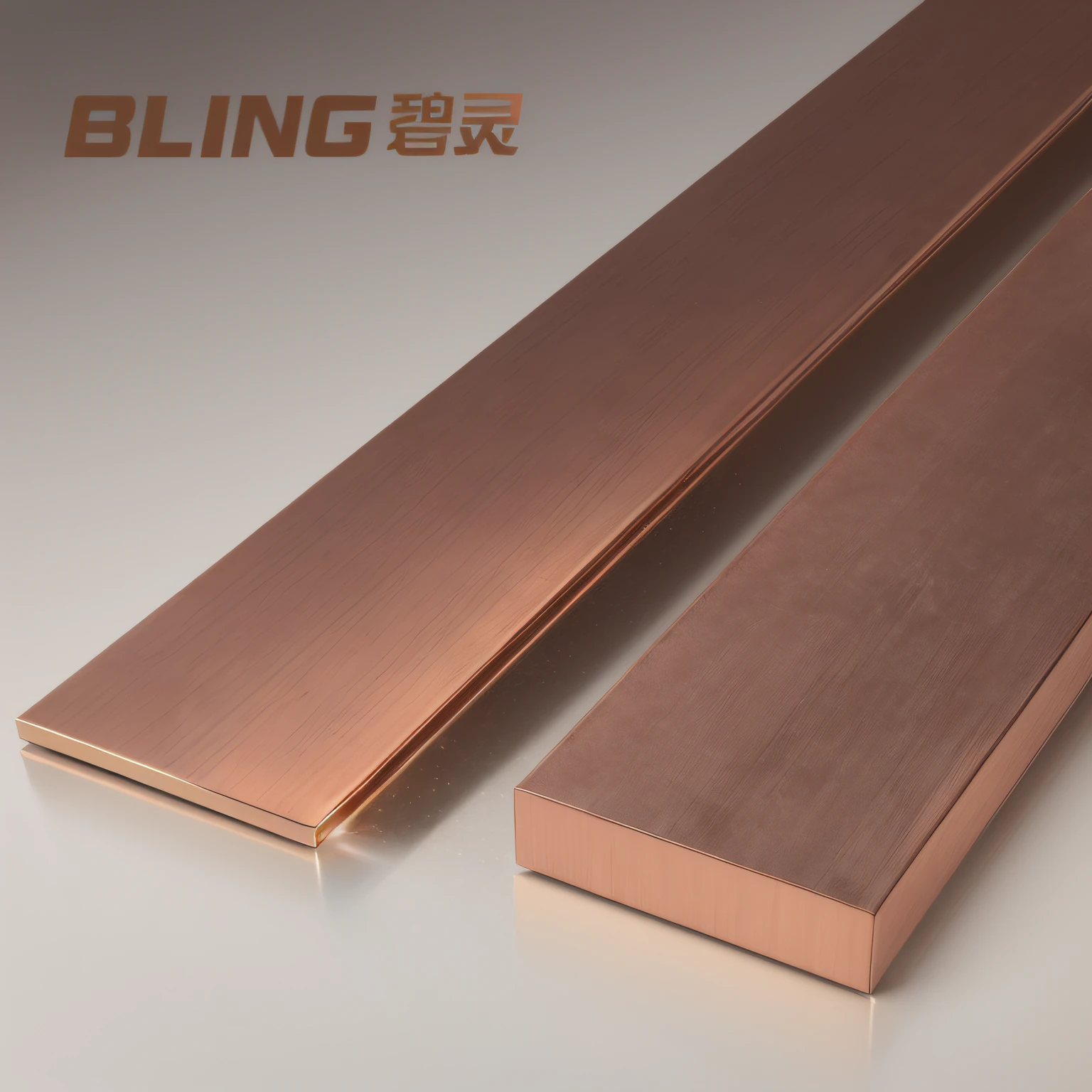 Close-up of two pieces of copper on a white surface, Bronze material, material brass & copper gold, Brass copper, coper cladding, brushed rose gold car paint, High quality material BSSRDF, Copper, product introduction photos, Sparkling metal, Copper element, Bronze, brass plates, 90mm, 9 0 mm, gold