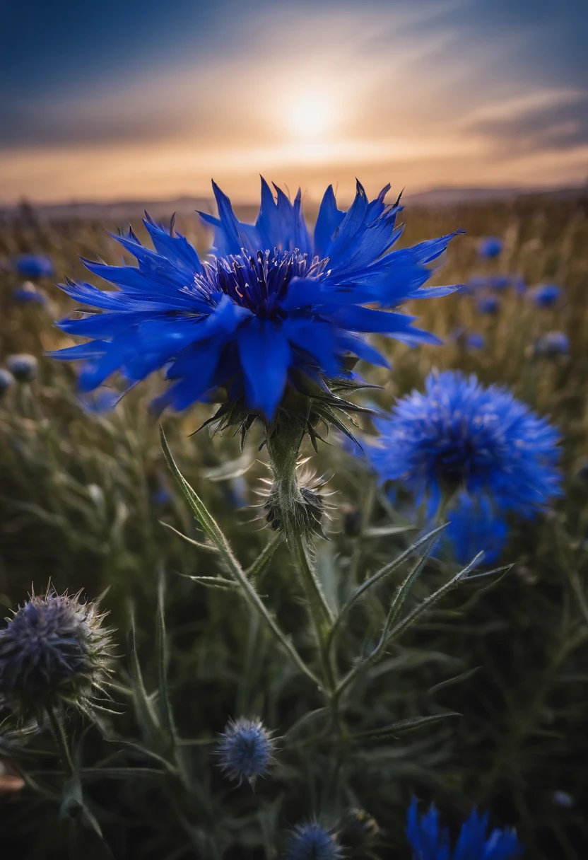 Vivid blue cornflower,Endless sea of flowers,Glittering starry sky,emptiness,Grand,natta,A vast universe