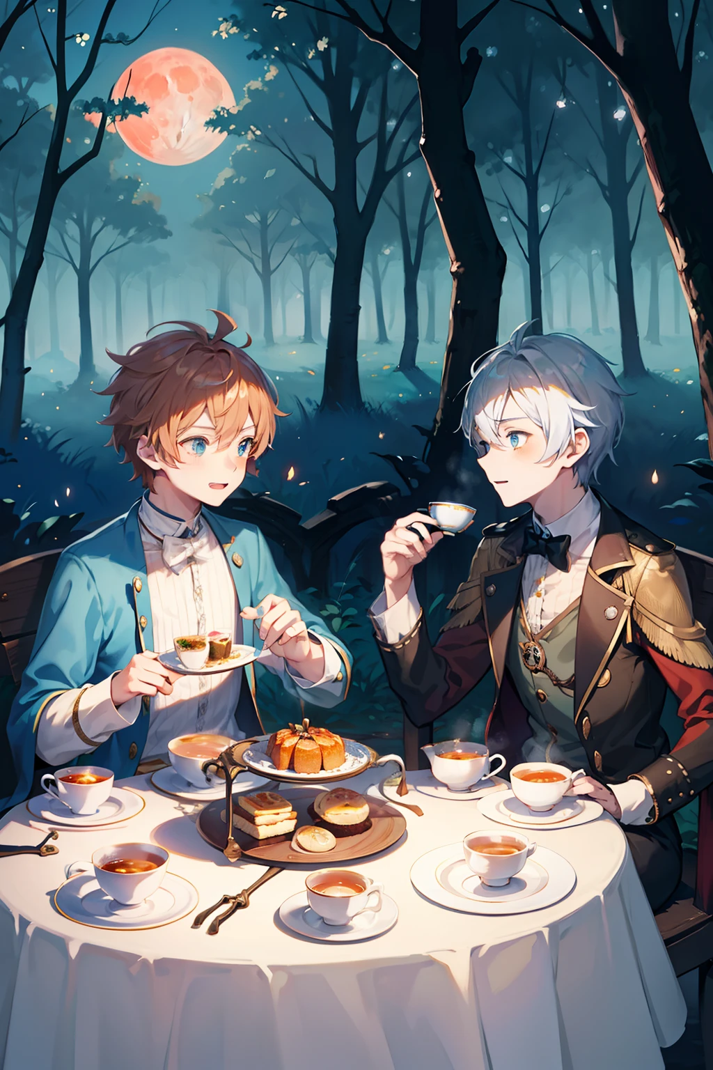 tea parties the woods male people twinks {{ember}} steampunc Blue moon in the sky Lots of frogs