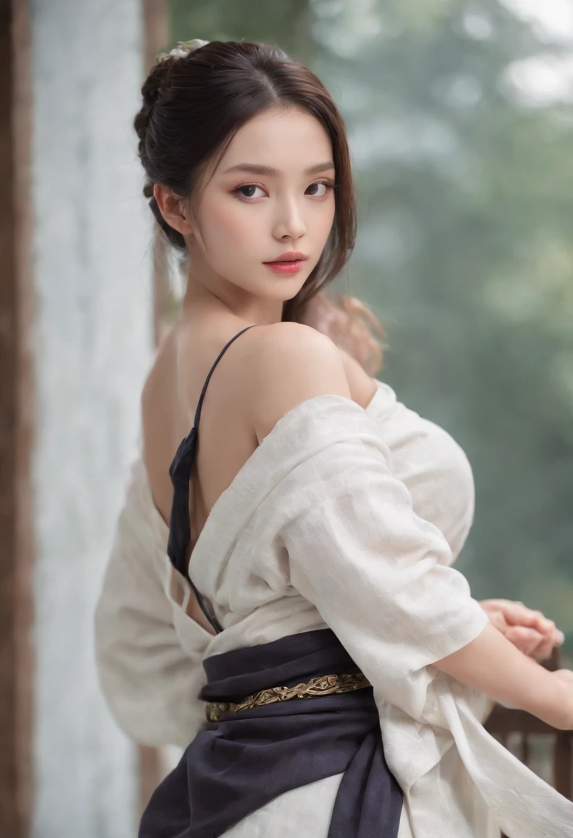 1girll,Chinese Traditional Cloth,((Take the water sword:1.3))blue waves background,Water Effects,Ink painting style,dynamicposes,Fighting posture,(NSFW),1beatiful girl,schoolgirl,Solo,(Off-the-shoulder kimono:1.3),Areola_nipslip,No bra,(no underwares:1.4),white legwear,Braided bangs,Very_Long_Hair,black_Hair,Dynamic hair,delicated face,slender leg,(Masterpiece, best qualtiy:1.1), (Ultra-detailed 8k CG:1.2), (Hyperrealistic:1.35), (Photorealistic:1.45),(Realistic:1.4),Childlike big breasts,