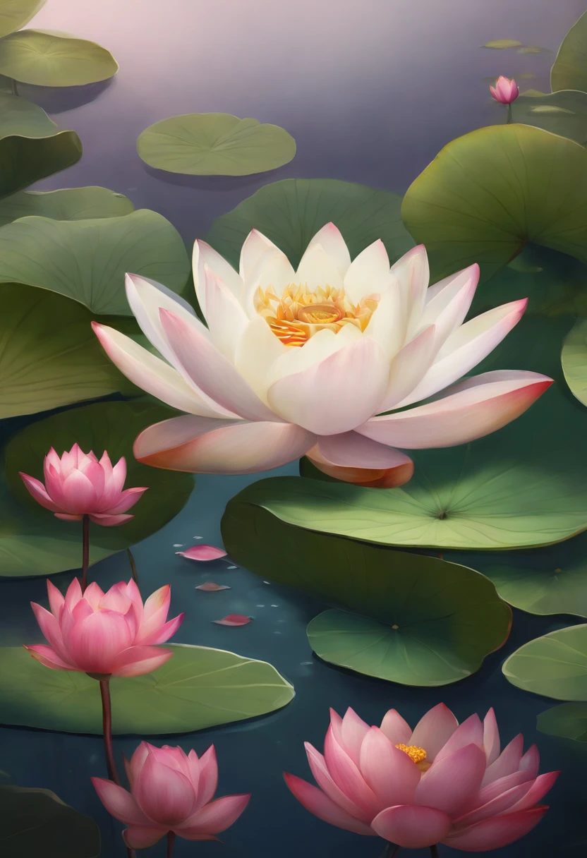 Around a pond with colorful lotus flowers floating on the surface of the water、Pessoas que meditam々Seated illustration」:
borra: The lotus flower symbolizes purification and growth、Water represents emotions and sensitivities。Meditating around the lotus flower is、Supports internal transformation and purification、Promove a harmonia emocional