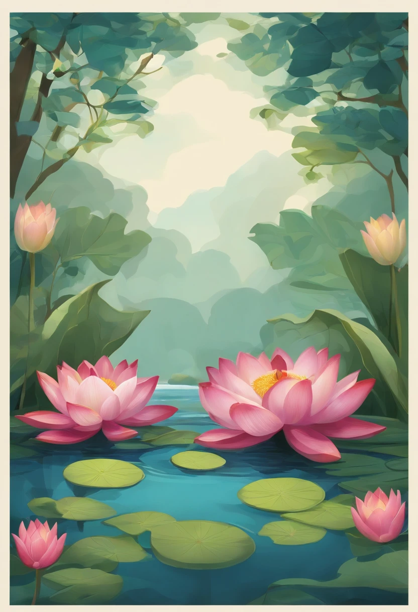 Around a pond with colorful lotus flowers floating on the surface of the water、Pessoas que meditam々Seated illustration」:
borra: The lotus flower symbolizes purification and growth、Water represents emotions and sensitivities。Meditating around the lotus flower is、Supports internal transformation and purification、Promove a harmonia emocional