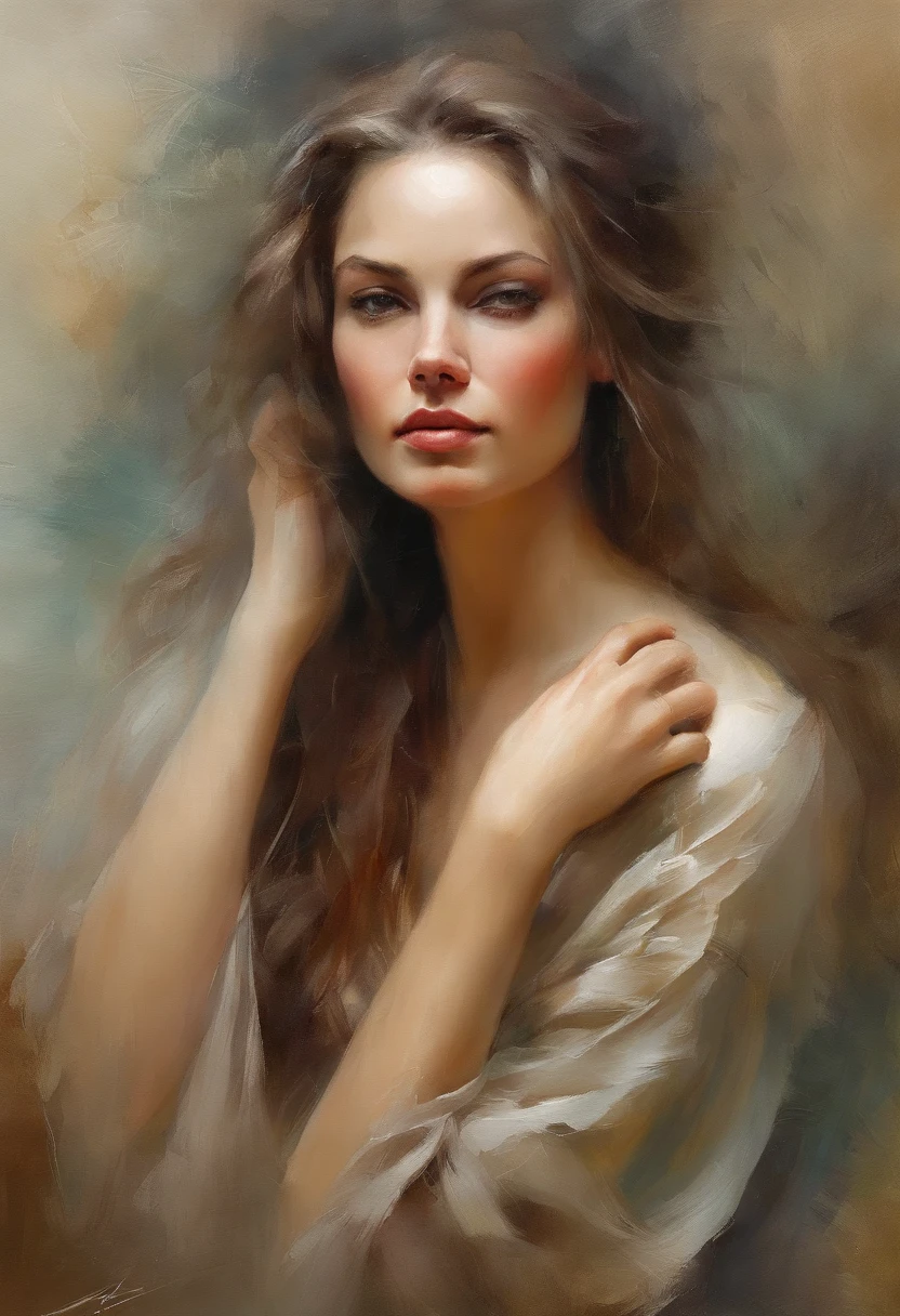 A painting of a woman with long hair and a white dress - SeaArt AI