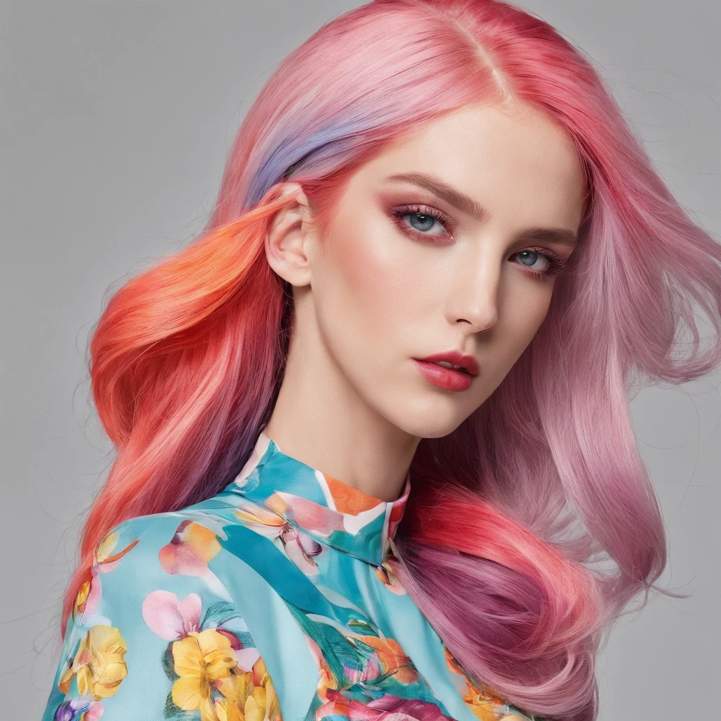 masterpiece, best quality, spring outfit, colorful hair, outdoor, magazine cover ,upper body,