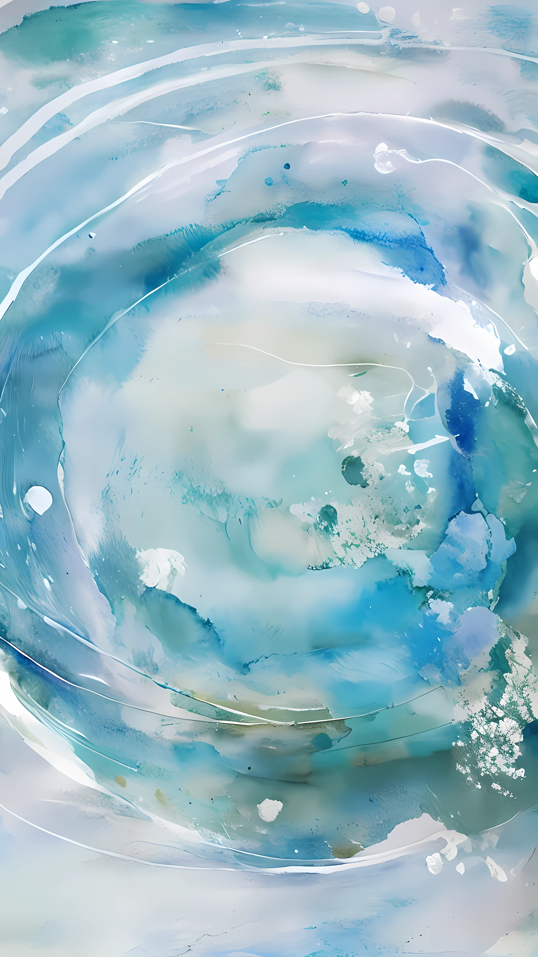 Draw blue and white round objects with water and clouds, swirling water cosmos, Inspired by Francis Hodgkins, Water painting, Water Swirls, watercolors on canvas, simple curvilinear watercolor, softly swirling magical energy, watercolor on canvas, Water paint, detailed watercolour, Floating. greenish-blue, Watercolor and acrylic, hyper HD, Watercolor masterpiece