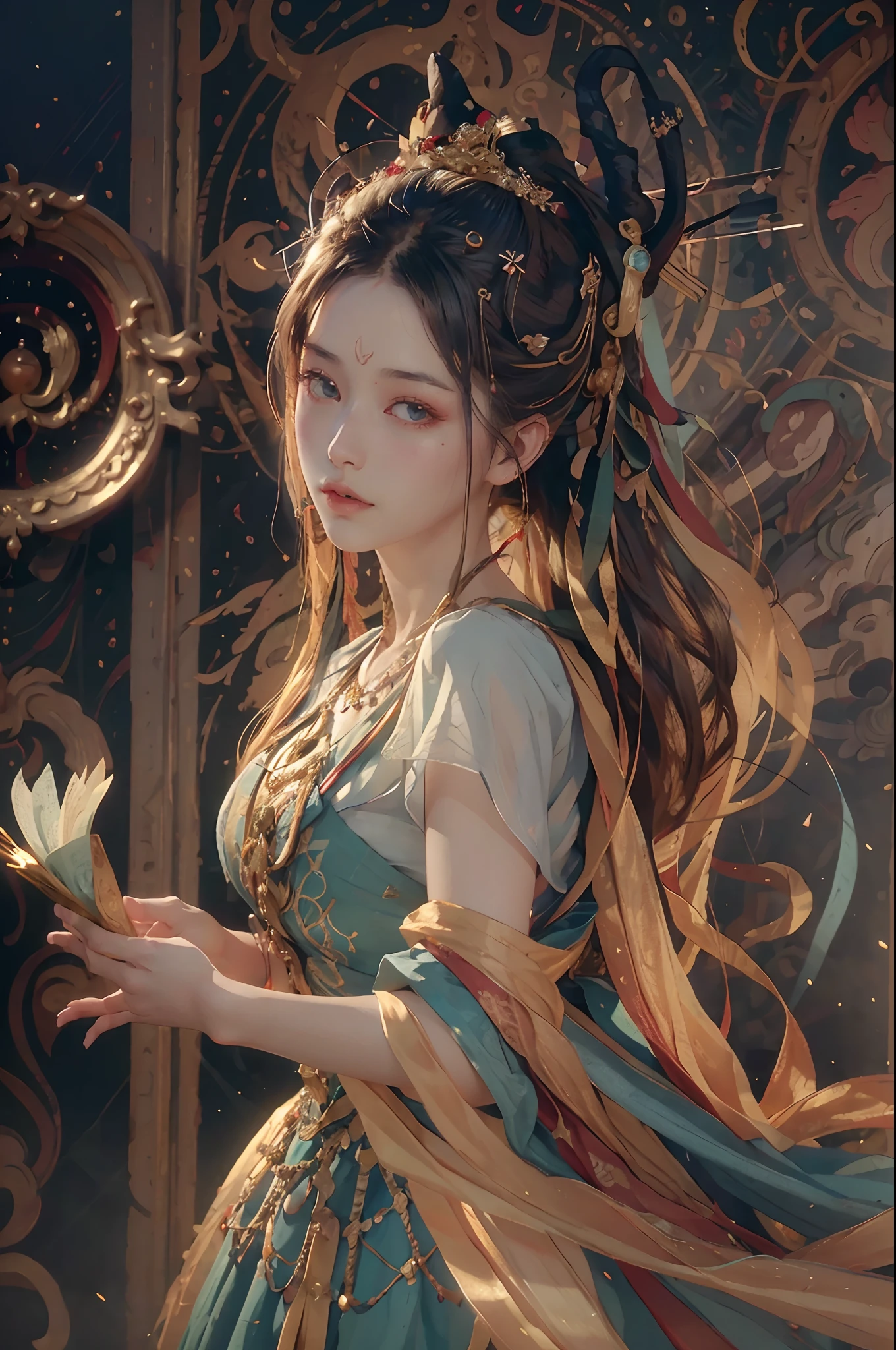 (Masterpiece, Best Quality, Highres:1.4), Detailed, Intricate Details, 4K,
color splashes, line art, art, fibonacci,
