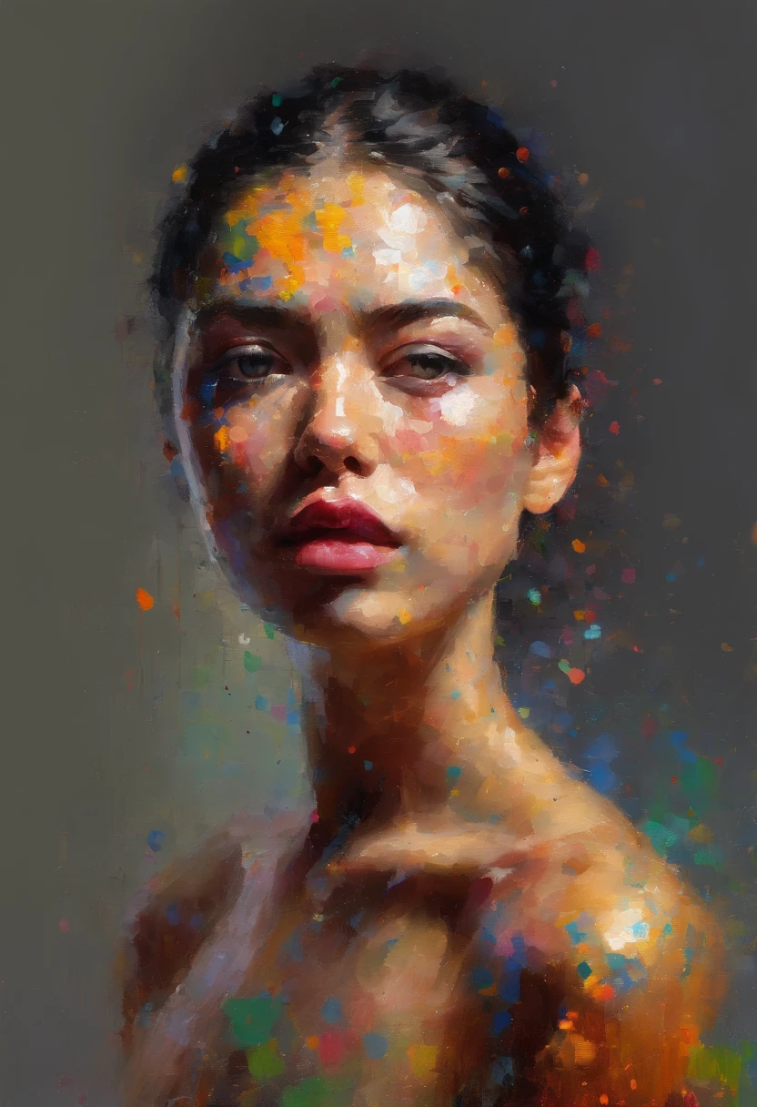 A painting of a woman with her eyes closed, sensual painting, Beautiful expressive painting, Wadim Kashin. Ultra photo realsisim, Louise Ross, digital painting art, Perceptual digital painting, Stylish digital painting, Bonito painting, glossy digital painting, beautiful digital painting, digital art painting, Fine paintings, ((Rod acrylic paint)).