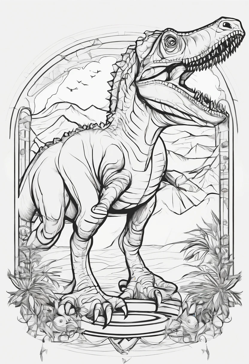 Clolring page for kuds, a Dinosaur, Cartoon style, low detail, bold lines, no shading -ar 9:11