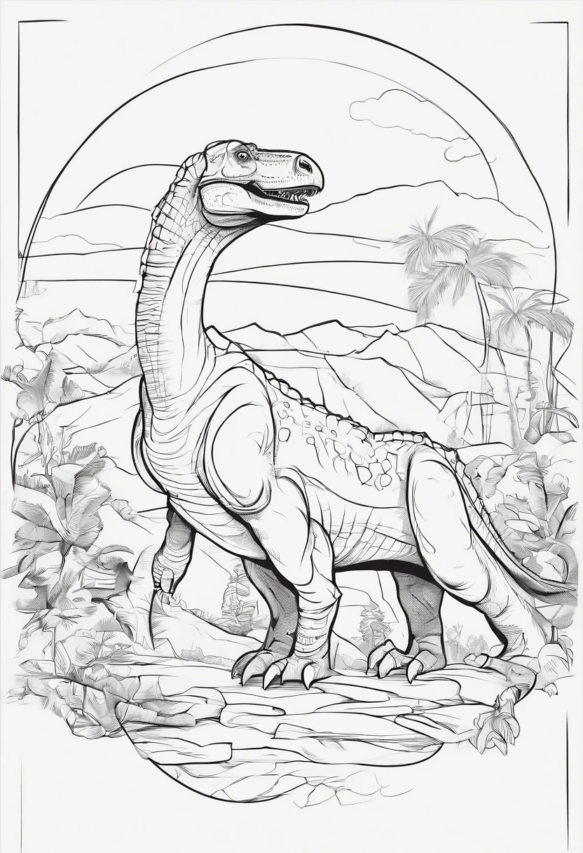 Clolring page for kuds, a Dinosaur, Cartoon style, low detail, bold lines, no shading -ar 9:11