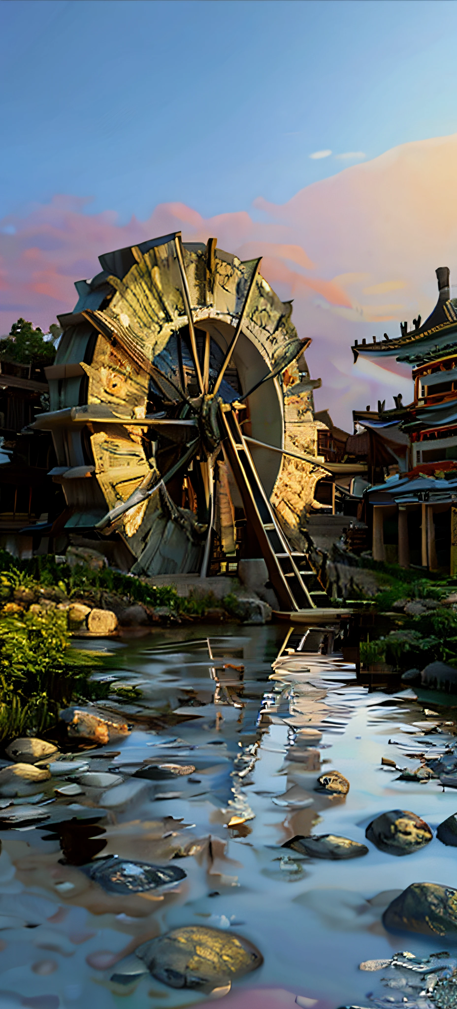 Ancient building,snow mountains,egret