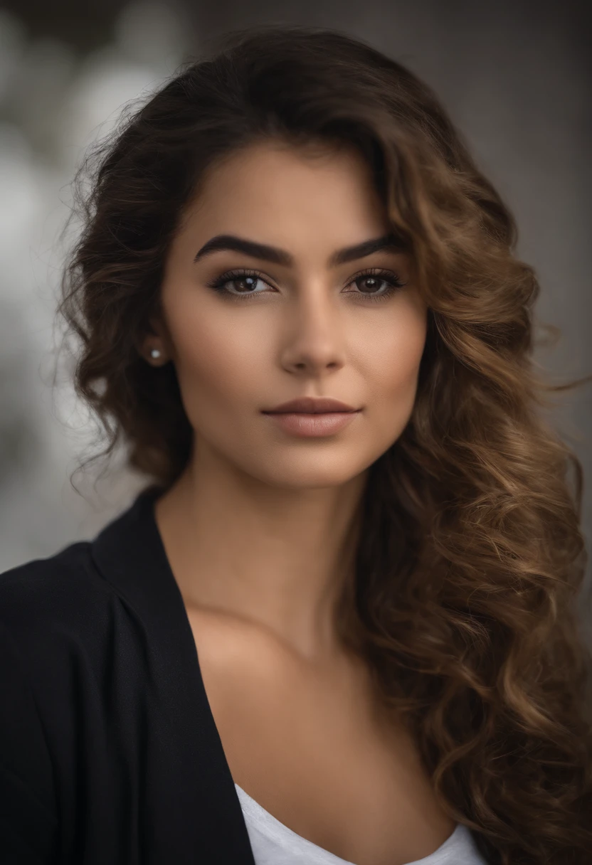 Una linda chica con cabello rizado latino, Multiplicar posesiones y expresiones faciales de alegria, different angles, character sheet, en el estilo aislado sobre fondo blanco.