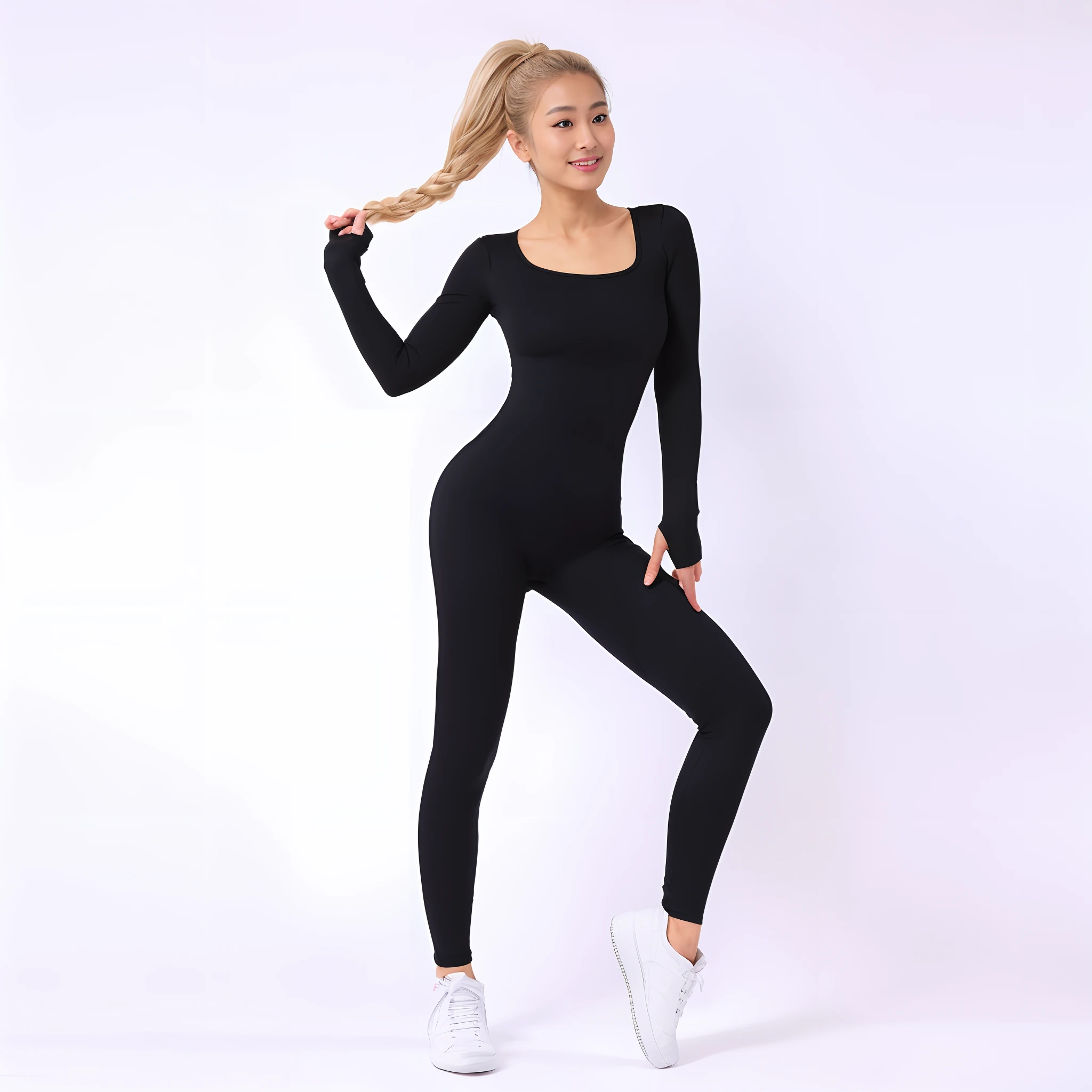 Araki woman in black tights poses for a photo, wearing black tight clothing, skintight black bodysuit, tightsuit, Full body suit, full - length view, tight full body suit, Black bodysuit, skintight black clothes, female human body whole body, Full body view, wearing a black bodysuit, full body length, full bodyesbian;
