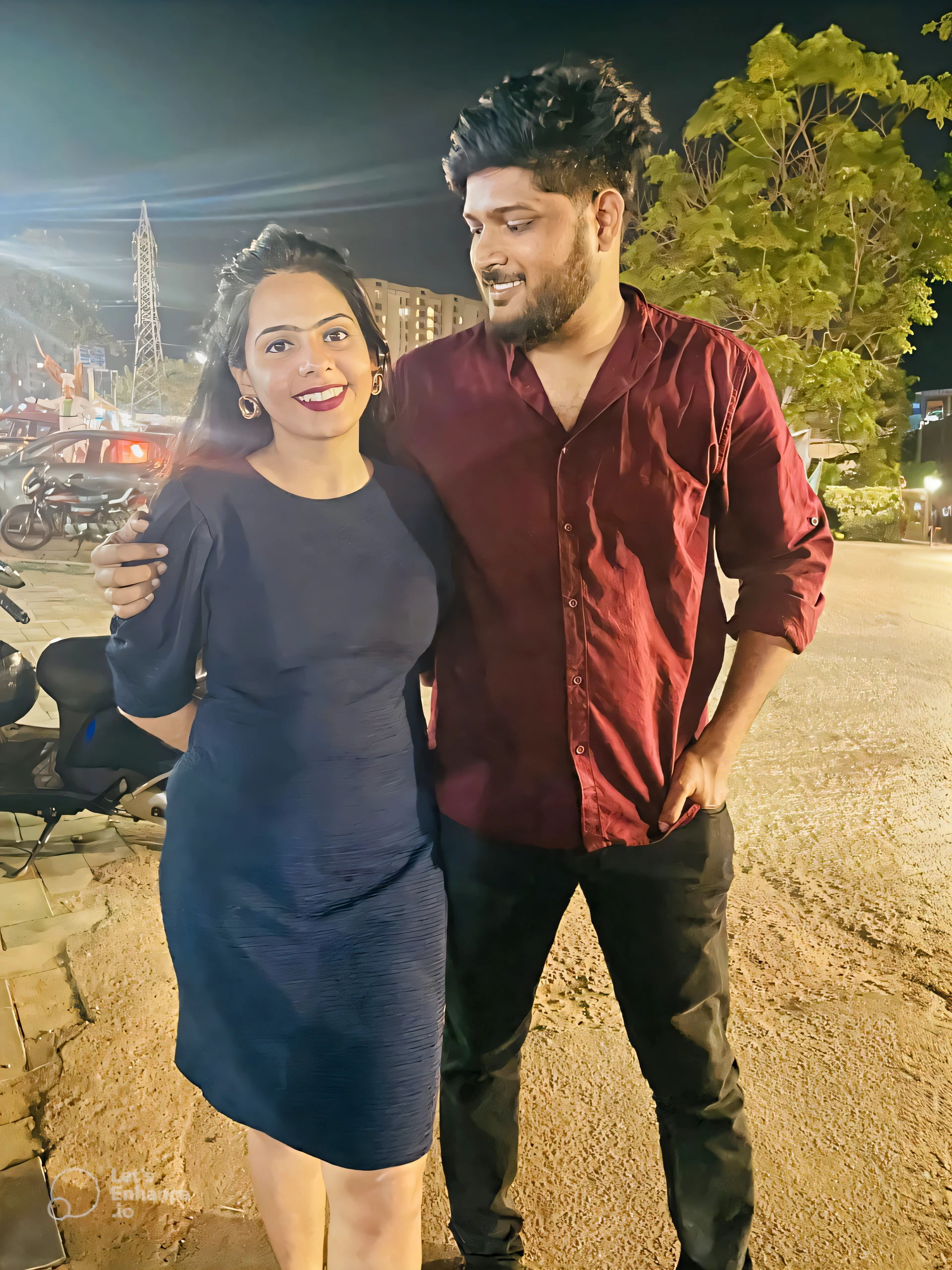 there is a man and woman standing next to each other, at night time, lovely couple, at night, facebook post, candid picture, photo taken at night, during night, shot with sony alpha 1 camera, taken with sony alpha 9, happy couple, taken in the night, with glowing lights at night, at nighttime, taken on iphone 1 3 pro, night photo