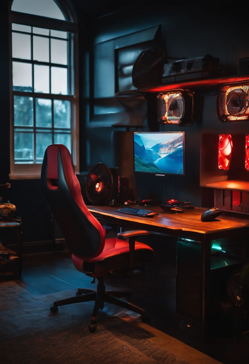 Chair and table with computer gaming setup