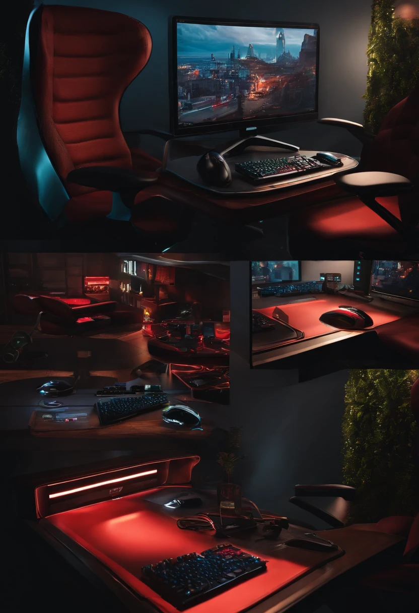 Chair and table with computer gaming setup