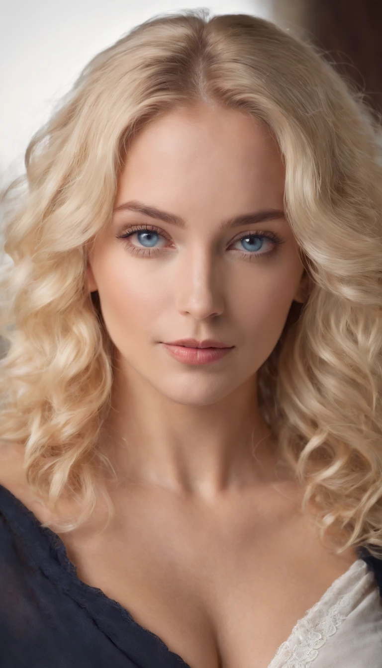 8K,tmasterpiece,A beautiful blonde woman,curlies, Blue eyes, Tanned skin, gigantic cleavage breasts,Slender neck,Hands pinched her hair, beautiful natural places, Very detailed, Very realistic