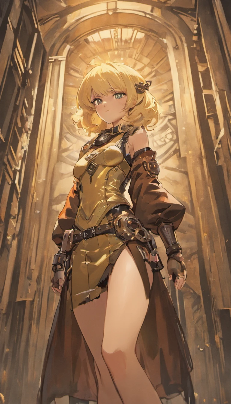 A blonde woman, Pair it with dieselpunk outfits, ModelShoot style, (extremely detailed CG 8k wallpaper unit), Photos of the world's most beautiful artwork, Majestic professionalism (photography of:Steve McCurry), 8K UHD, Digital SLR, Soft lighting, High quality, filmgrain, Fujifilm XT3 sharp focus, F 5.6, High detail, Sharp focus, Dramatic, (Wearing a Diesel Punk costume), (looking at viewert:1.2), (Natural light), (Seductive)Bigchest,Raised sexy
