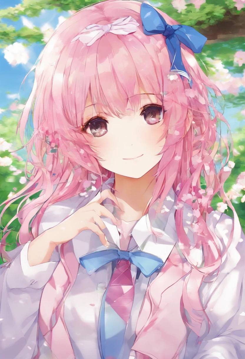 hi-school girl、A slight smil、Kamimei、Hair is pink