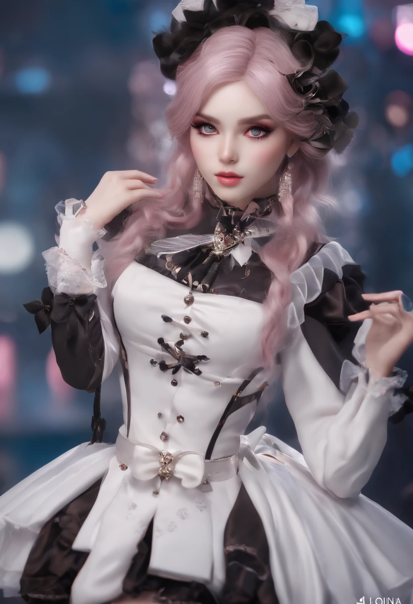 offcial art, Unity 8k wallpaper, Ultra detailed, Beautiful and aesthetic, Beautiful, Masterpiece, Best quality, 8K, Skin texture:1.4, tmasterpiece:1.4,Pose behind beauty，(Cyberpunk style Lolita costume in random colors)，(Focus on your knees)，The face is clear，Clear eyes，