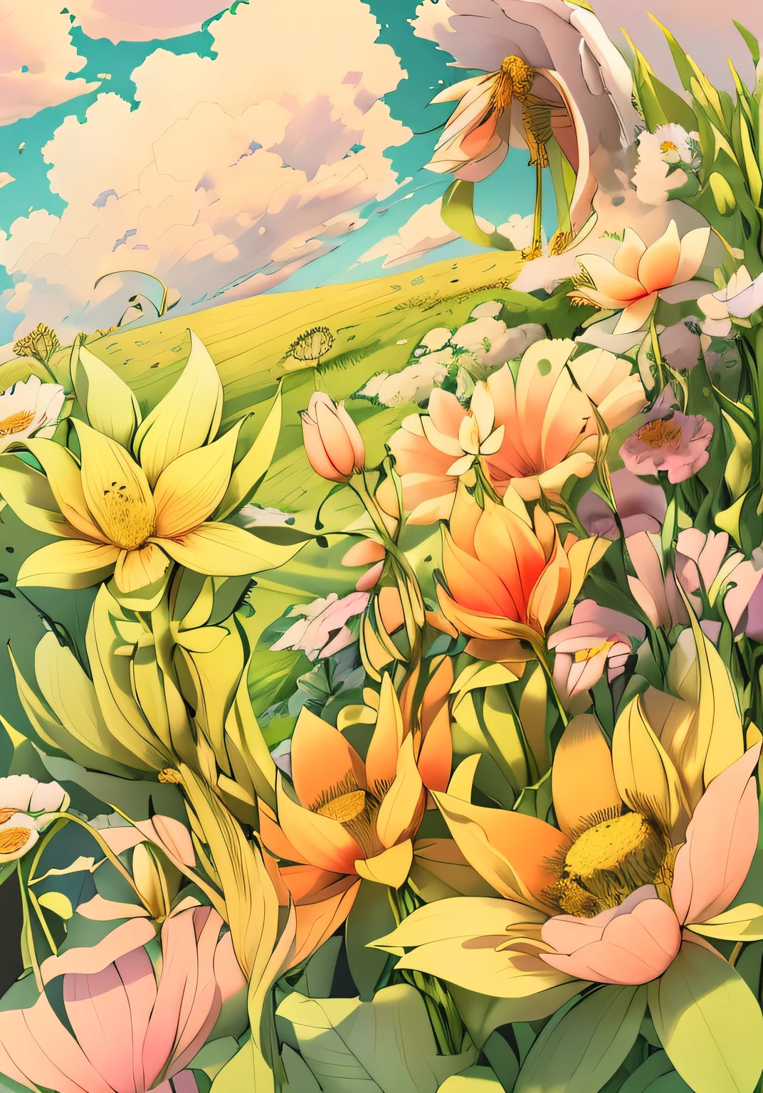 Draw a bouquet of flowers in the field, field journal line art, extremely fine ink lineart, beautiful inking lines, Line - Art, clean lineart, full page illustration, line art colouring page, beautiful line art, full page illustration, clean ink detailed line drawing, highly detailed linework, Line art!!, Line art, Extremely fine ink lines