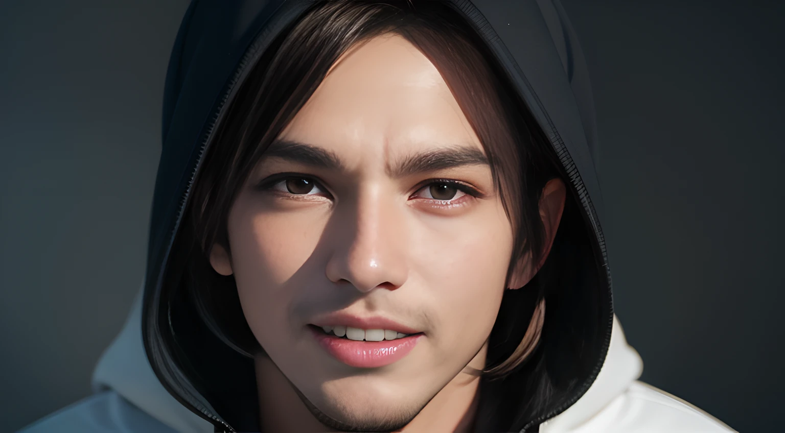 ((Men only)), (head shot), (face only), (wearing hoodie),  (wearing a hood on his head), ((Leon Kennedy)), (Handsome muscle man in his 10s), (big Smile), (open his mouth wide), (detaile: 1 in 1), Natural muscles, HIG quality, beautidful eyes, (Detailed face and eyes), (Face、: 1 / 2), Noise, Real Photographics、... ...................................................................................................................PSD, Sharp Focus, High resolution 8K, realisitic & Professional Photography, 8K UHD, Soft lighting, High quality, Film grain, FujifilmXT3