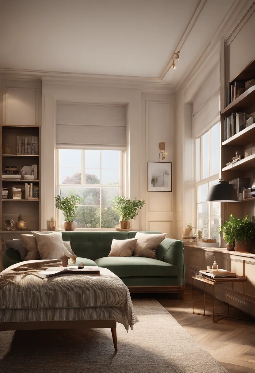 (((tmasterpiece))),Design interiors, libraryai, Plenty of space, natural lightting, (Bright daylight:1.2), interiors, Interior design, cozily, comfort, cozily, artist impression, and harmonious