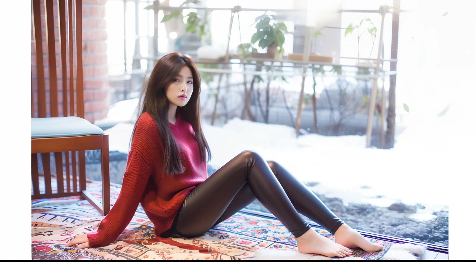 young korean woman,secret agent red dress, tights, pistol, sexy spy,