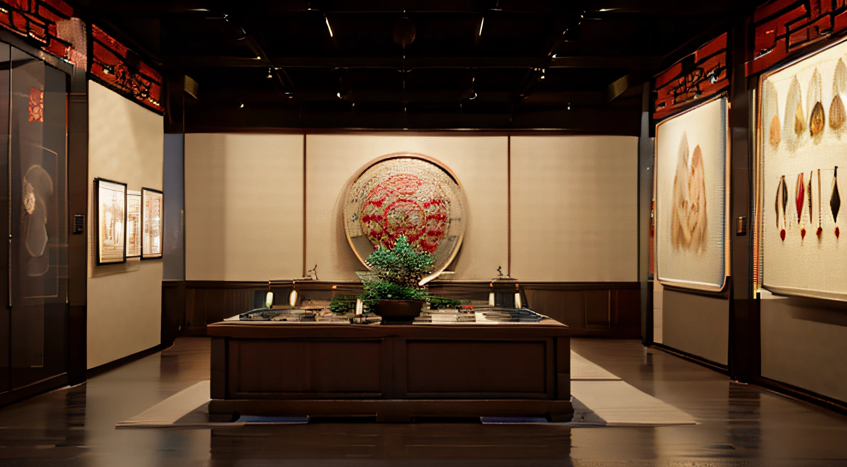 Exhibition hall of the Museum of Chinese Cultural Relics,The walls are neatly displayed with artifacts,45 degree wide-angle map,high qulity,filigree,4k