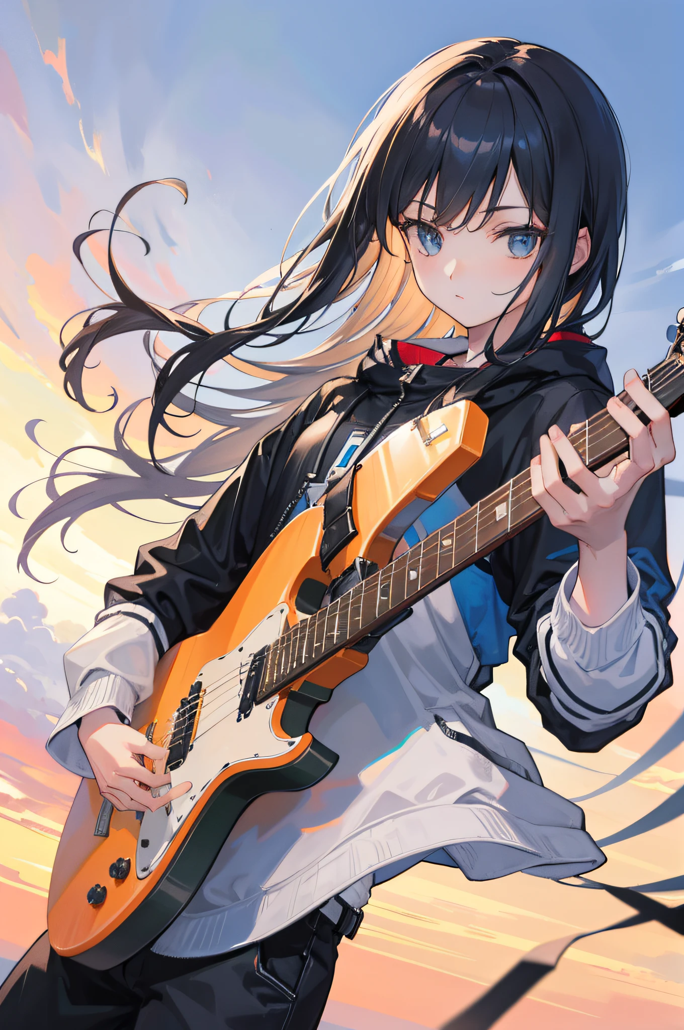 the guitar player,male people,2guys,A high resolution,Large perspective from bottom to top