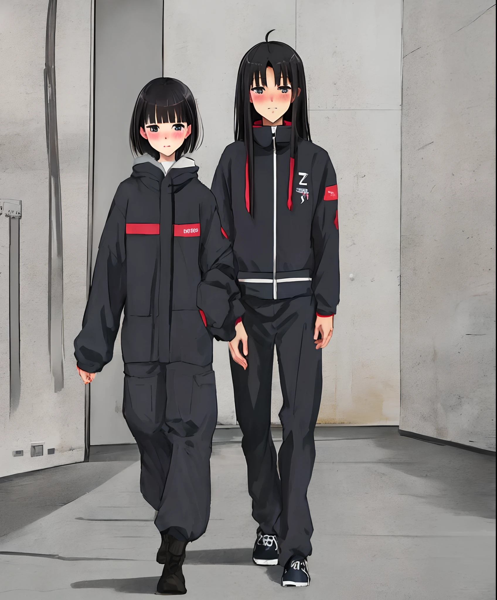 Black hair, straight hair, blush, anime, tall