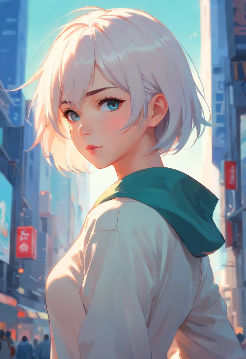 [by Artgerm and WLOP and Ilya Kuvshinov and RHADS and Loish and Rossdraws] beautiful young woman in tight clothes, russian short white hair