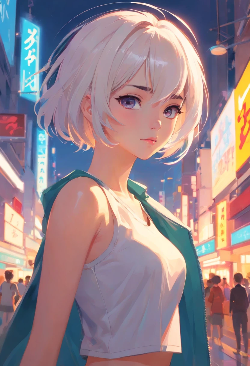[by Artgerm and WLOP and Ilya Kuvshinov and RHADS and Loish and Rossdraws] beautiful young woman in tight clothes, russian short white hair