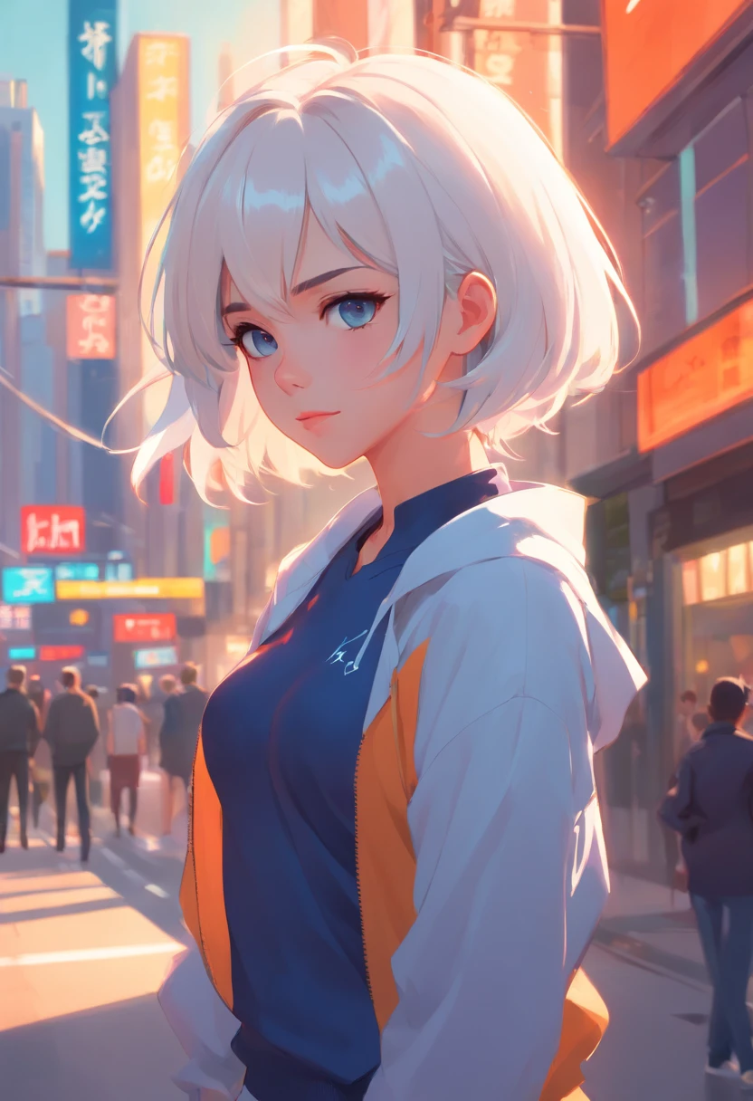 [by Artgerm and WLOP and Ilya Kuvshinov and RHADS and Loish and Rossdraws] beautiful young woman in tight clothes, rusian short white hair