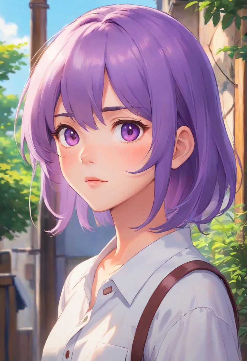 anime character with purple hair and a white shirt, painted in an anime painter studio, made with anime painter studio, semirealistic anime style, closeup character portrait, anime style portrait, character portrait closeup, high detailed. digital painting, close-up of a young anime boy, digital anime illustration, anime realism style, detailed portrait of anime boy, close-up character, detailed digital painting, big lips