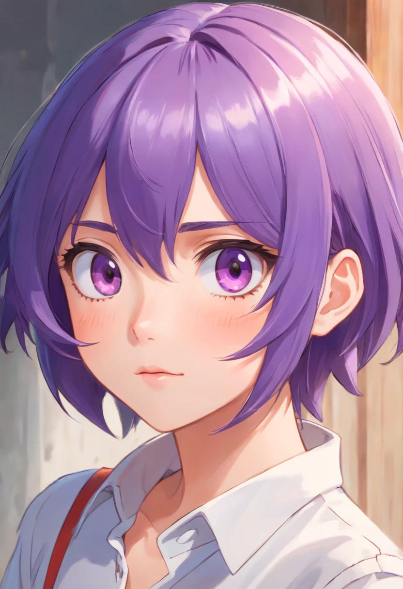 anime character with purple hair and a white shirt, painted in an anime painter studio, made with anime painter studio, semirealistic anime style, closeup character portrait, anime style portrait, character portrait closeup, high detailed. digital painting, close-up of a young anime boy, digital anime illustration, anime realism style, detailed portrait of anime boy, close-up character, detailed digital painting, big lips