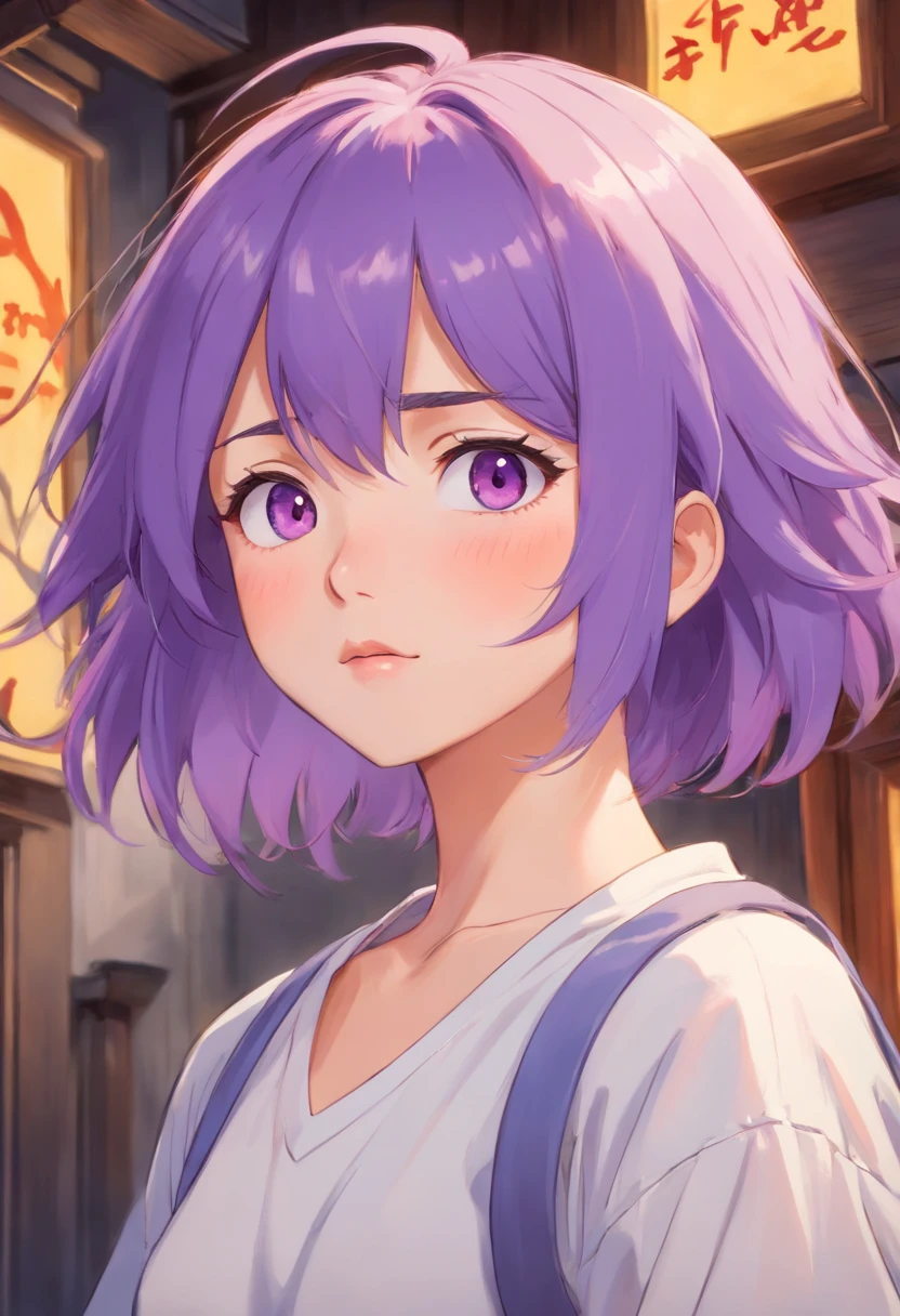 anime character with purple hair and a white shirt, painted in an anime painter studio, made with anime painter studio, semirealistic anime style, closeup character portrait, anime style portrait, character portrait closeup, high detailed. digital painting, close-up of a young anime boy, digital anime illustration, anime realism style, detailed portrait of anime boy, close-up character, detailed digital painting, big lips