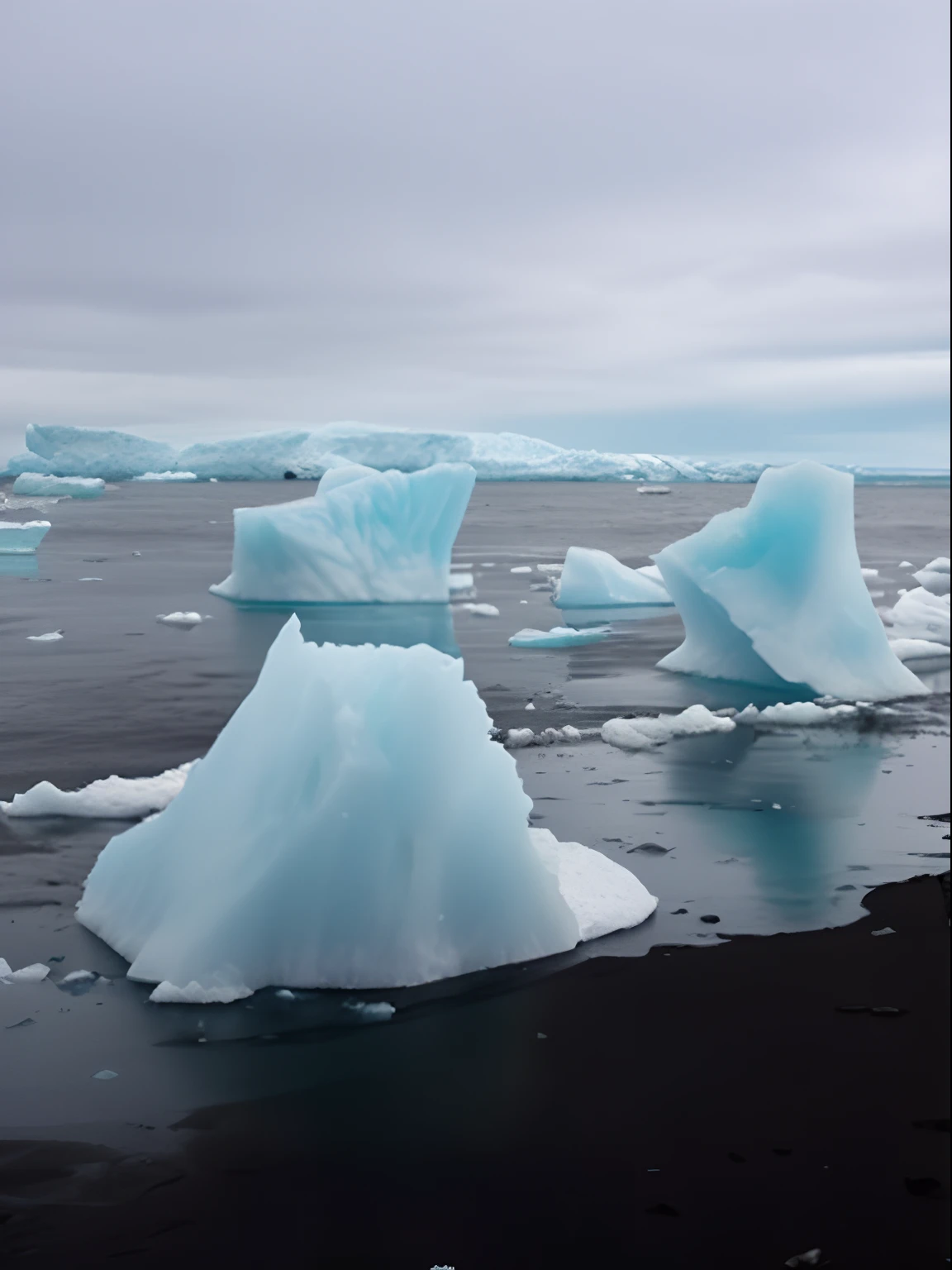 There are many icebergs floating in the water on the beach, Icebergs, icy mountains in the background, icy glaciers, ice and glaciers, mountains made out of icebergs, glacier, ice mountain, icy, glaciers and ice and snow, Blue-Ice, ice seracs, ice river, icy mountains in the background, ice mountains afar, Frozen sea, Terrible sharp and cold