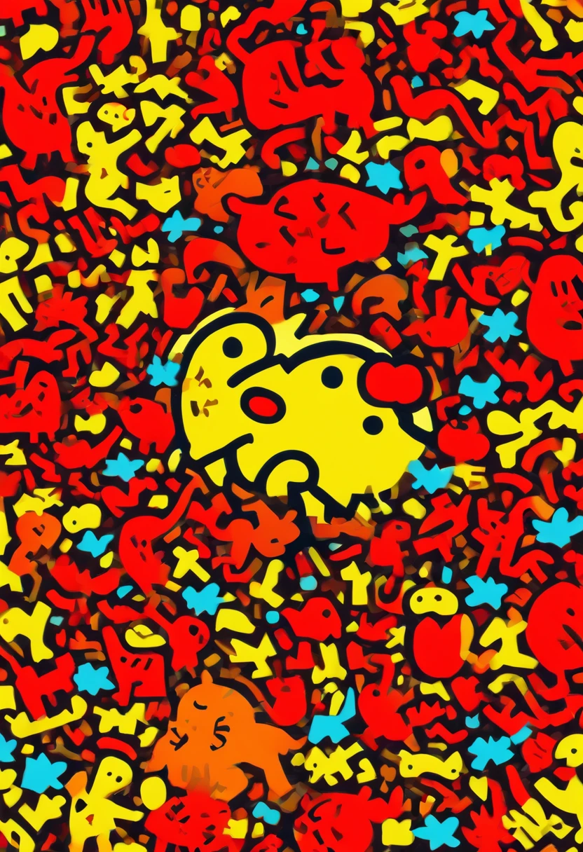 A cartoon character,very simple,cartoony,Q version,black color hair,Chinese outfit,With goji berry accessories,Chinese children's illustration,Chinese herbal medicine,yam,wolfberry,Plain white background,Children's drawing,doodle in the style of Keith Haring, sharpie illustration, bold lines and solid colors, simple details, minimalist
