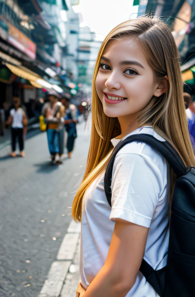 1girl, street, bangkok, thailand, many people,
blond hair, A young Western woman, (with a large backpack:1.4), 18 years old,
(8k, RAW photo, best quality, masterpiece:1.2), High detail RAW color photo, professional photograph,(realistic, photo realistic:1.2), ((best quality)),
european women,fascinating smile, captivating smile,
detailed beautiful face,detailed human eyes, full body,